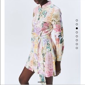 Zara floral print linen blend dress